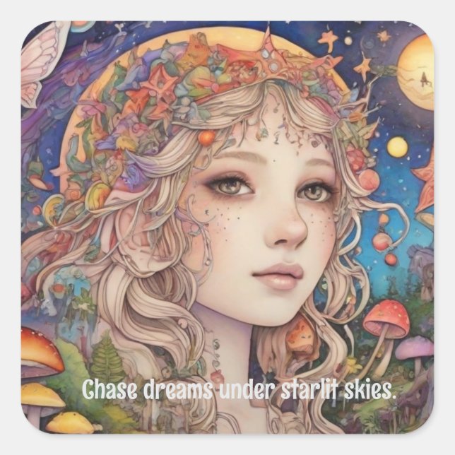 Mystical Fantasy Girl - Custom Magic Quadratischer Aufkleber (Vorderseite)