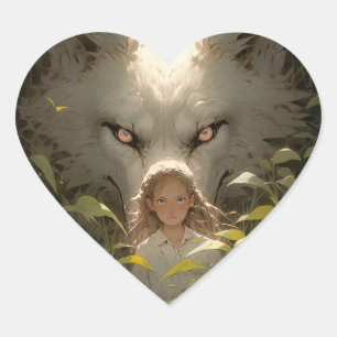Mystical Fantasy Wolf Guardian Anime Herz-Aufkleber