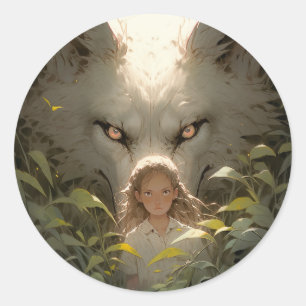 Mystical Fantasy Wolf Guardian Anime Runder Aufkleber