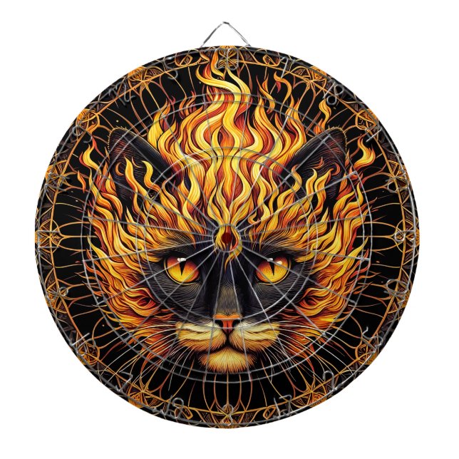 Mystical Fire Cat Mandala Design Dartscheibe (vorne)