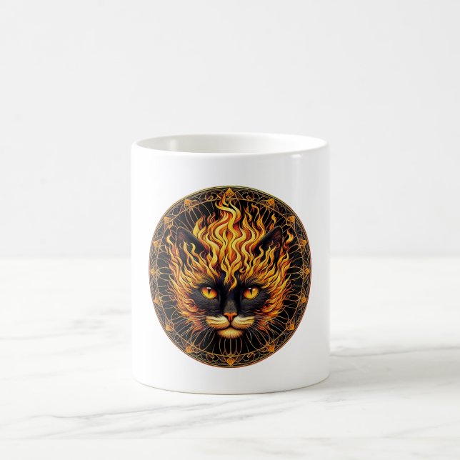 Mystical Fire Cat Mandala Design Kaffeetasse (Mittel)