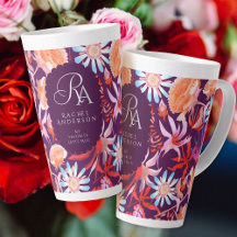 Mystical Floral Monogramm Latte-Tasse blühen