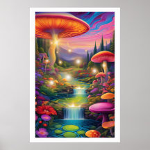 Mystical Forest Riesenpilze Fantasy Art Poster
