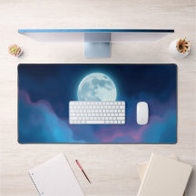 Mystical Full Moon Desk Mat - Dreamy Night Sky, VI