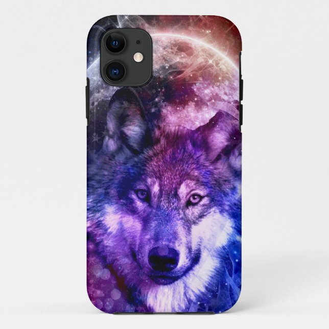Mystical Galaxy Wolf-Gesicht mit Vollmond Case-Mate iPhone Hülle (Rückseite)