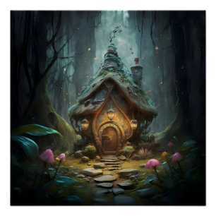 "Mystical Gnome Hütte: Whimsical Mushroom Haven Poster