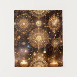 Mystical Gold Celestial Diagramm Tapestry Wandteppich