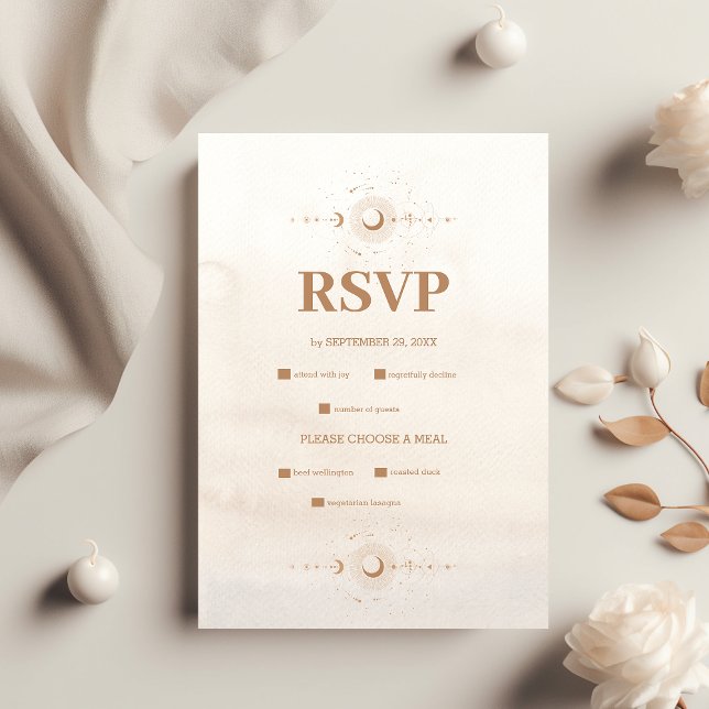 Mystical Gold Celestial Stars Wedding RSVP Karte (Von Creator hochgeladen)