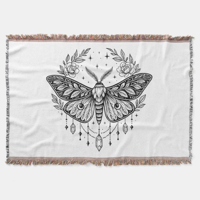 Mystical Gothic Moth Botanical Celestial Line Art Decke (Vorderseite)