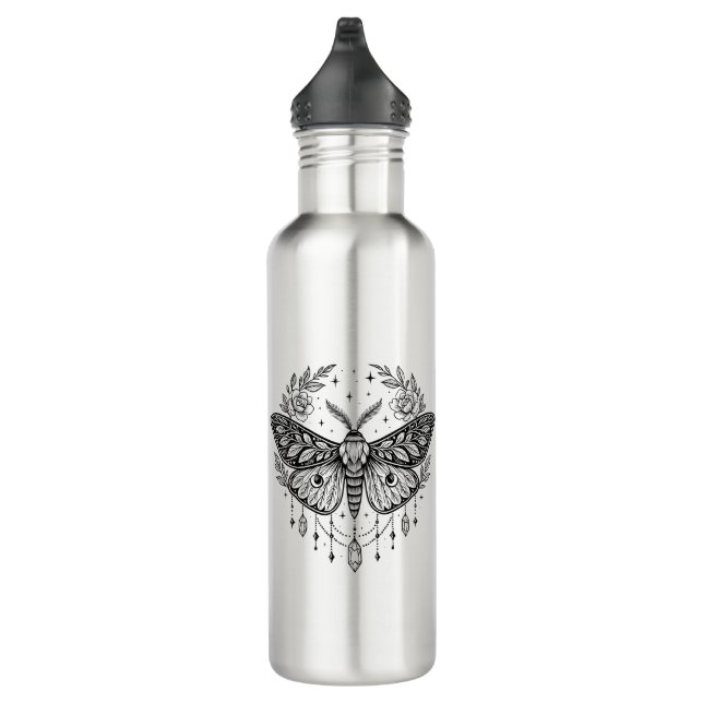 Mystical Gothic Moth Botanical Celestial Line Art  Edelstahlflasche (Rechts)