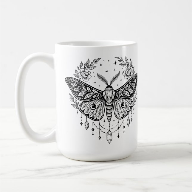 Mystical Gothic Moth Botanical Celestial Line Art  Kaffeetasse (Links)