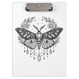 Mystical Gothic Moth Botanical Celestial Line Art Klemmbrett