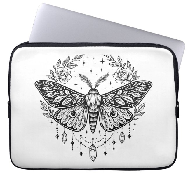 Mystical Gothic Moth Botanical Celestial Line Art Laptopschutzhülle (Vorderseite)