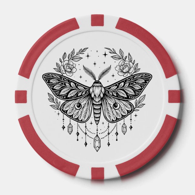 Mystical Gothic Moth Botanical Celestial Line Art  Pokerchips (Vorderseite)