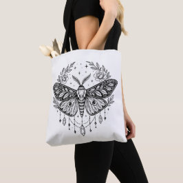 Mystical Gothic Moth Botanical Celestial Line Art  Tasche