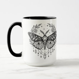 Mystical Gothic Moth Botanical Celestial Line Art  Tasse