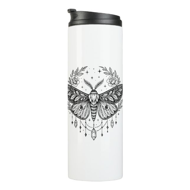 Mystical Gothic Moth Botanical Celestial Line Art  Thermosbecher (Nach rechts gedreht)