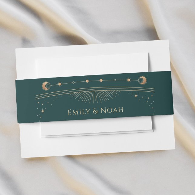 Mystical Green Gold Sun Moon Stars Hochzeit Einladungsbanderole (Von Creator hochgeladen)