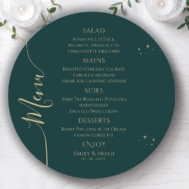 Mystical Green Gold Sun Moon Stars Space Wedding Menükarte