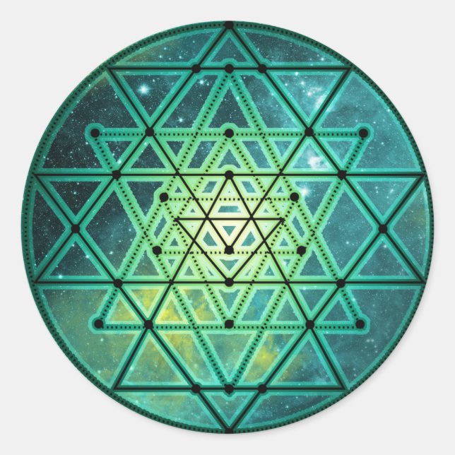 Mystical Green Sri Yantra Runder Aufkleber (Vorderseite)