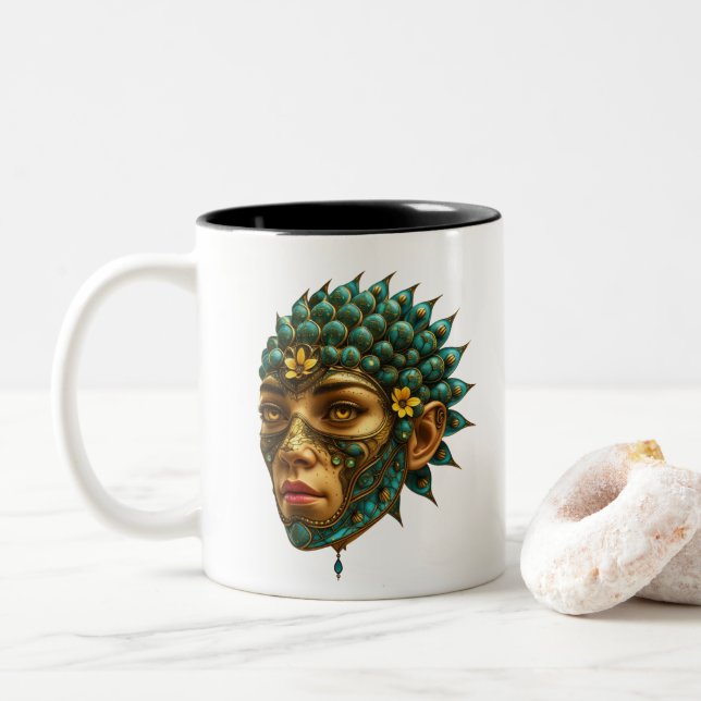Mystical Guardian Vision - Fantasy Graphic Art Zweifarbige Tasse (Mit Donut)