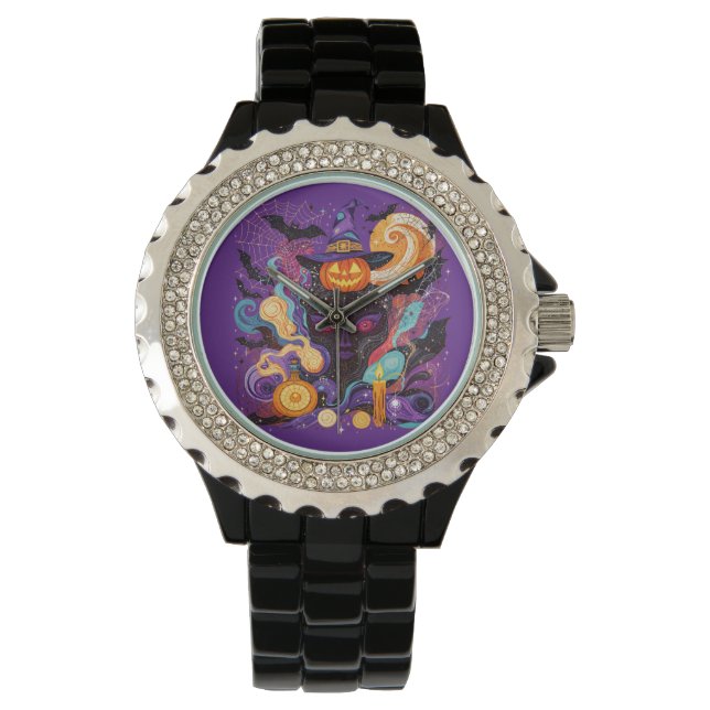 Mystical Halloween Witch and Pumpkin Armbanduhr (Vorderseite)