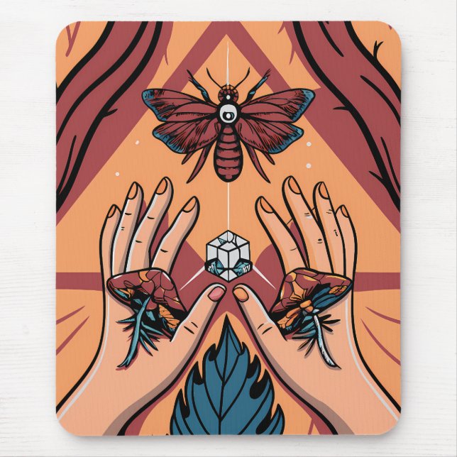 Mystical Hands Offering Fungi to Moth Spirit Mousepad (Vorne)