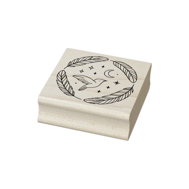 Mystical Hummingbird Line Art in Celestial Circle Gummistempel (Stempel)