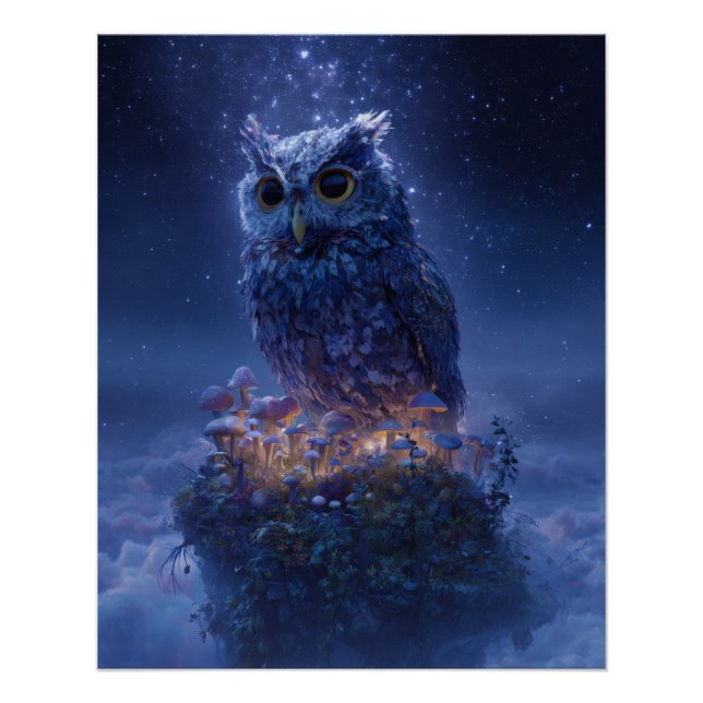 Mystical Ice Owl on Floating Island Fantasy Art Poster (Vorderseite)