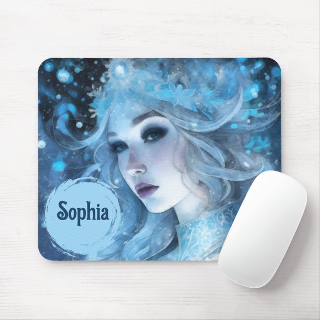 Mystical Ice Queen - Fantasy Winter Goddess Art Mousepad (Mit Mouse)