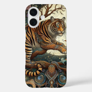 Mystical Jungle Cat Whimsical Filigree iPhone 16 Hülle