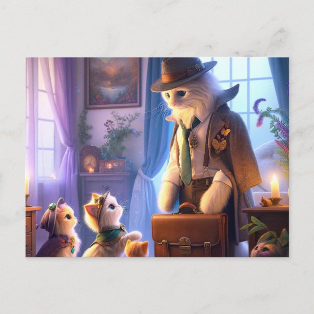 Mystical Kitty geht zur Arbeit Postkarte (Vorderseite)