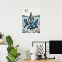 Mystical Lake Guardian Kunstprint - Volkskunst Fra