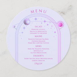 Mystical Lavender Pink Sun Moon Space Hochzeit Menükarte