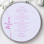 Mystical Lavender Pink Sun Moon Space Hochzeit Menükarte<br><div class="desc">Mystical Lavender Pink Sun Moon Stars Space Wedding Menu Cards mit einfachen lila Sternen auf pastellfarbenem Lavendeluntergrund mit Menüdetails in der Mitte in modernen rosa Kalligraphie-Skript. Personalisieren Sie den Text durch Bearbeiten in den bereitgestellten Textfeldern. Von Evco Studio entworfen www.zazzle.com/store/evcostudio</div>