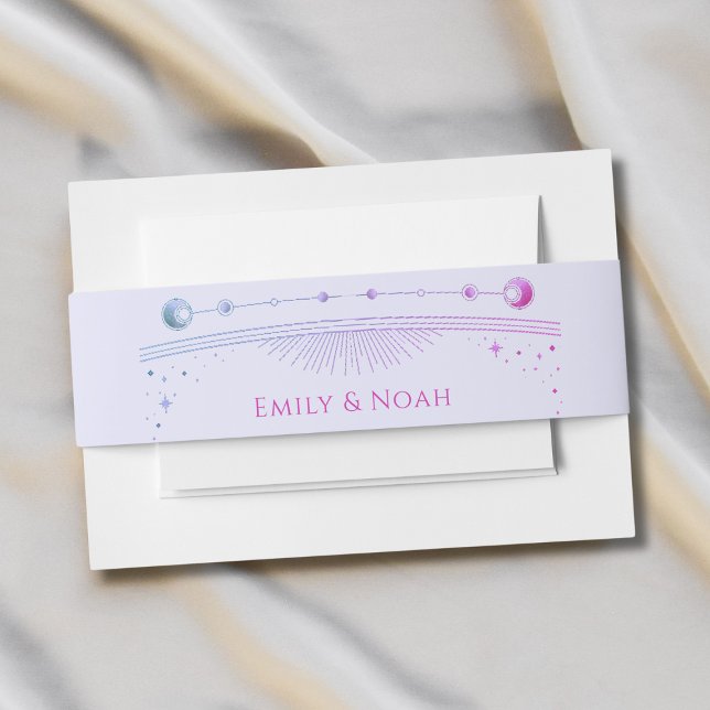 Mystical Lavender Pink Sun Moon Stars Hochzeit Einladungsbanderole (Von Creator hochgeladen)