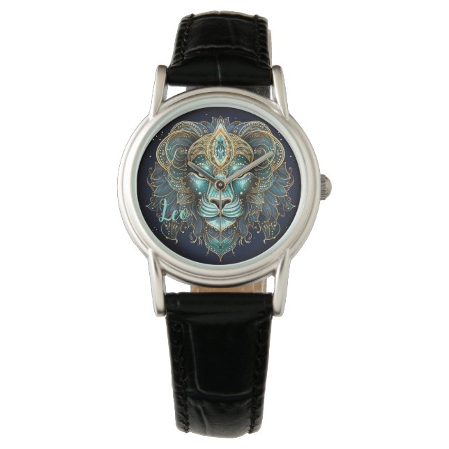 Mystical Leo Zodiac Artwork  Armbanduhr (Vorderseite)