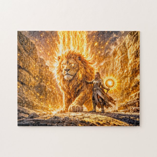 Mystical Leo Zodiac in Fiery Fantasy Scene (Horizontal)