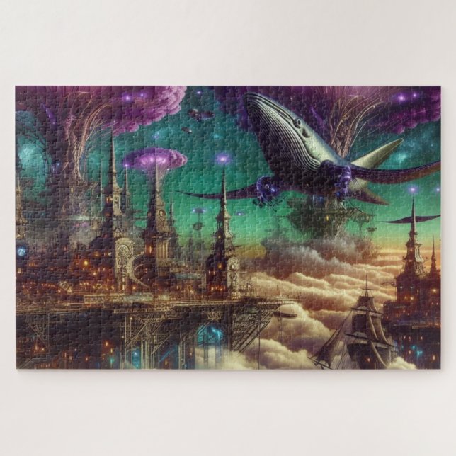 Mystical Lila Futuristic Fantasy City (Horizontal)