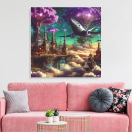 Mystical Lila Futuristic Fantasy City Leinwanddruck