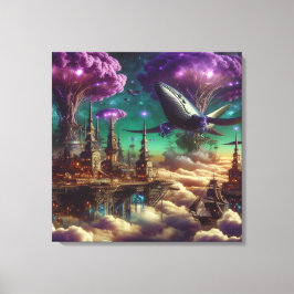 Mystical Lila Futuristic Fantasy City Leinwanddruck