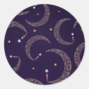 Mystical Lila Gold Filigree Moon Celestial Party Runder Aufkleber