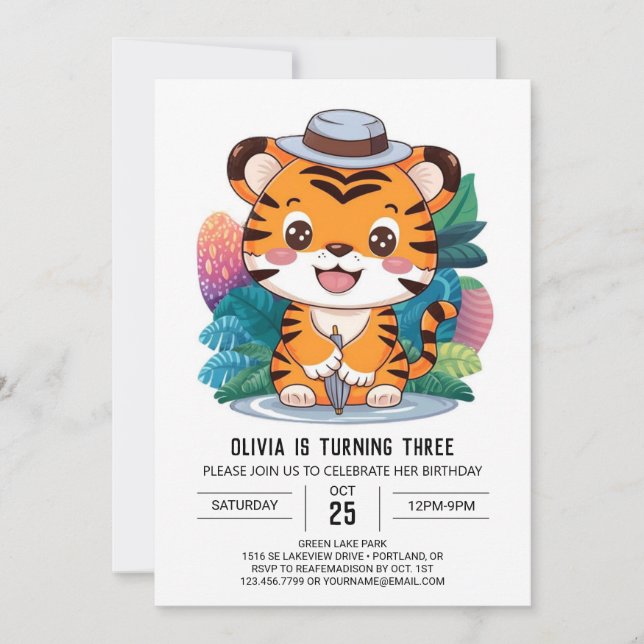 Mystical Little Tiger Digital Geburtstag Einladung (Vorderseite)