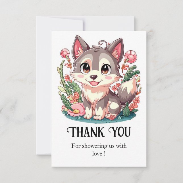 Mystical Lovely Wolf Baby Dusche Dankeskarte (Vorderseite)