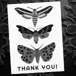 Mystical Magical Moths Black and White DANKE Postkarte<br><div class="desc">Ändern Sie den Text,  den Schriftart und die Farben dieser anpassbaren Postkarte. Hand von mir für dich gezeichnet. Karo meinen Shop für mehr Kartendesigns oder lass mir wissen,  ob Sie etwas Sonderanfertigungen wollen!</div>