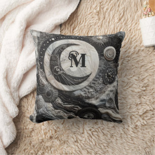 Mystical Monogram Black & White Moon Kissen
