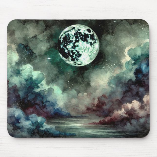 Mystical Moon Cosmic Clouds in Dreamlike Night Sky Mousepad (Vorne)