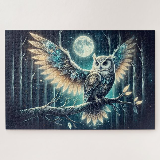 Mystical Moon Owl Celestial Forest Glow (Horizontal)