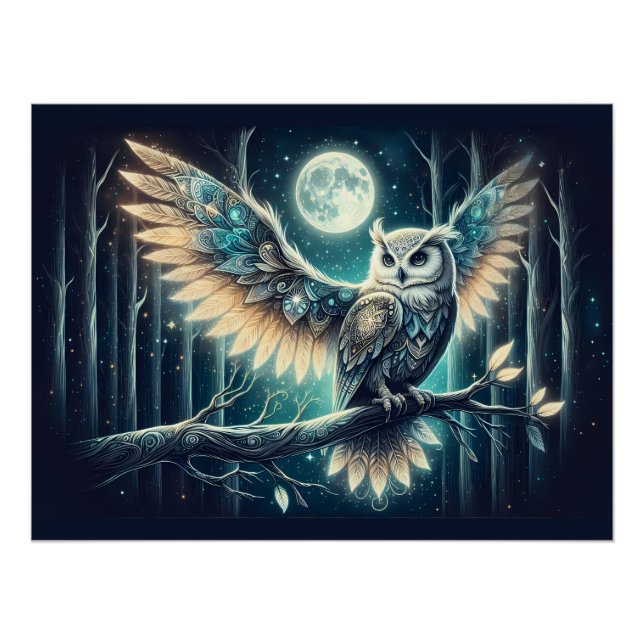 Mystical Moon Owl Celestial Forest Glow Poster (Vorderseite)