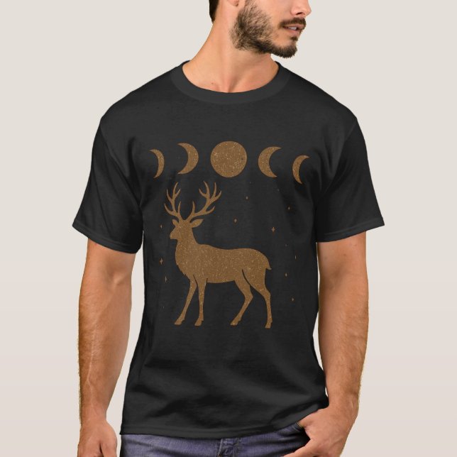 Mystical Moon Phase Pagan Stag Unisex T-Shirt (Vorderseite)